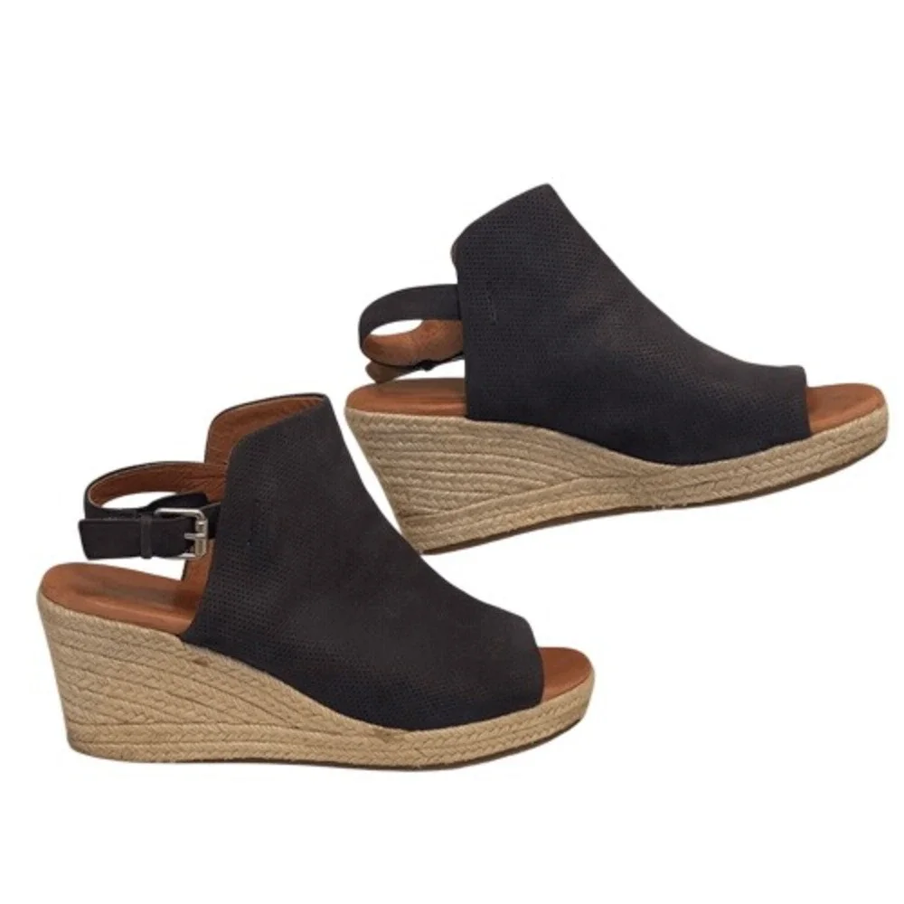 Gentle Souls‎ Katie 2 Gray Leather Espadrille Wedge Sandals Peep Toe Size 11